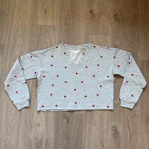 Women’s Heathered Gray Heart Print Fleece Loungewear Jogger Sweatshirt